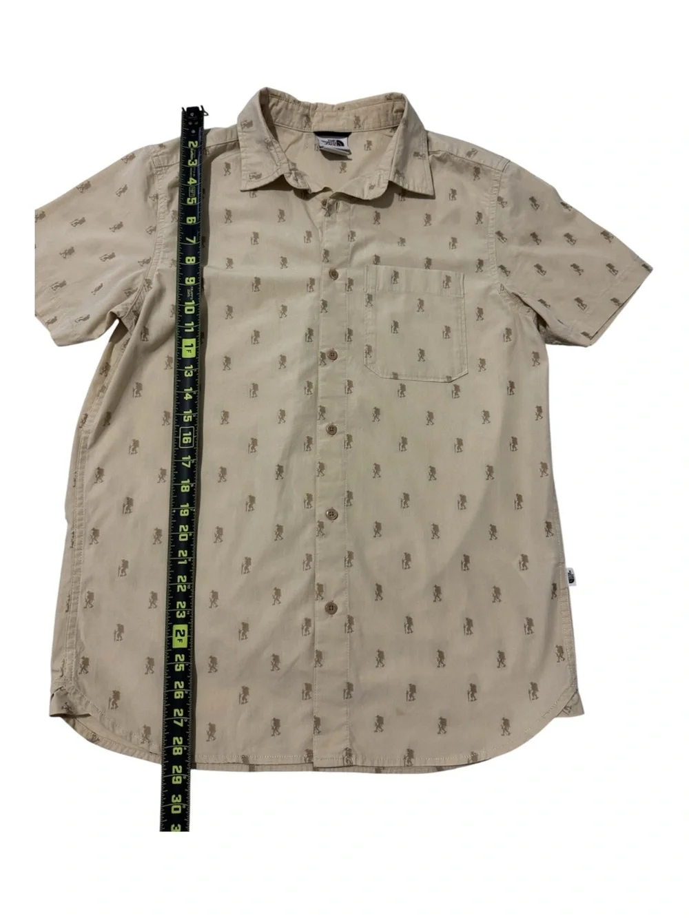 The North Face Men's Short-Sleeve Button-Up Shirt - Beige with Print Size:M